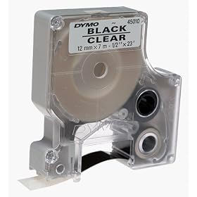 DYMO 45010 Clear Tape w Black Printing, 1 2in x 23ft, D1 Style Cartridge by Office Machines Supplies