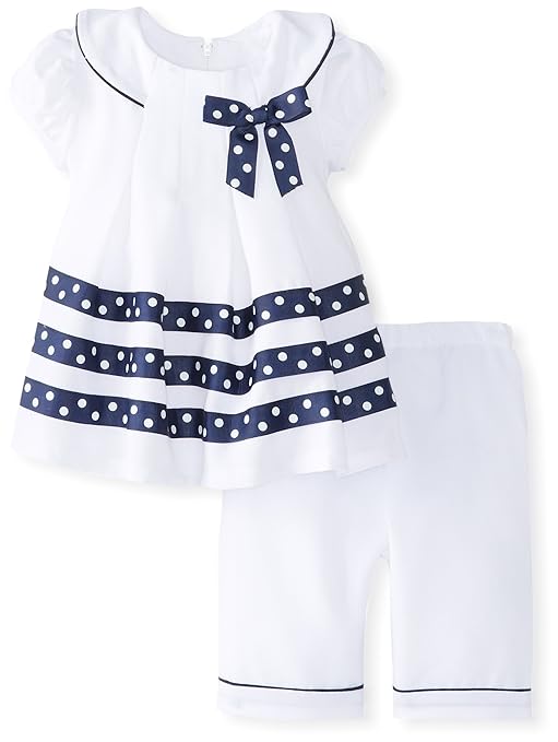 Bonnie Baby Baby-Girls Newborn Poplin Front Pleat Dress with Capri Pants, White, 3-6 Months