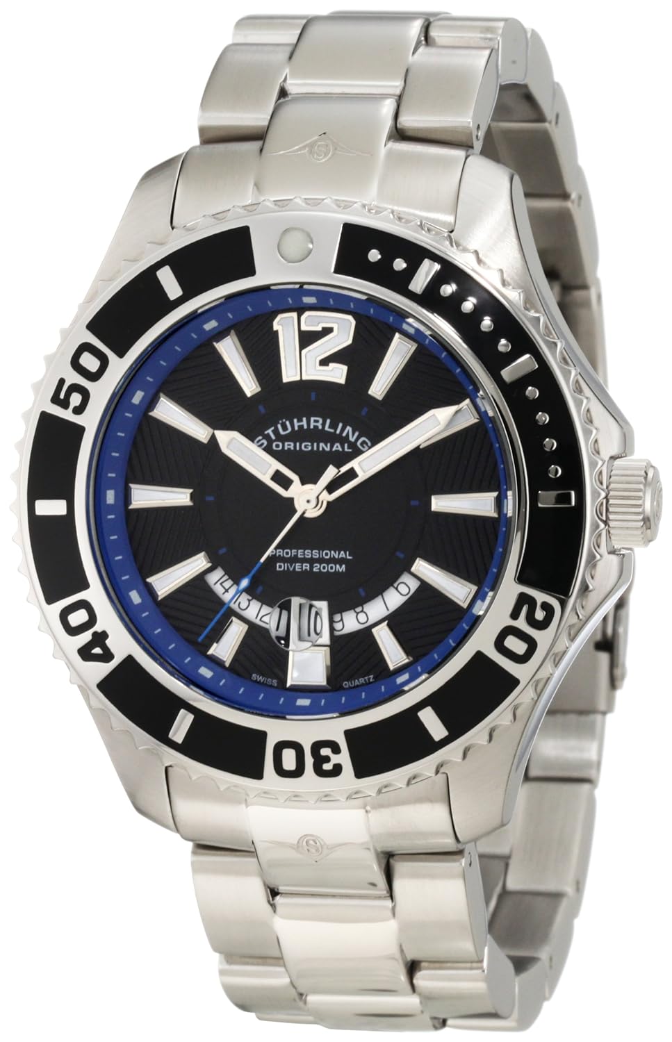 Stuhrling Original Men’s 161B4.331151 Watersport Regatta Diver Swiss Quartz Date Stainless Steel Bracelet Watch