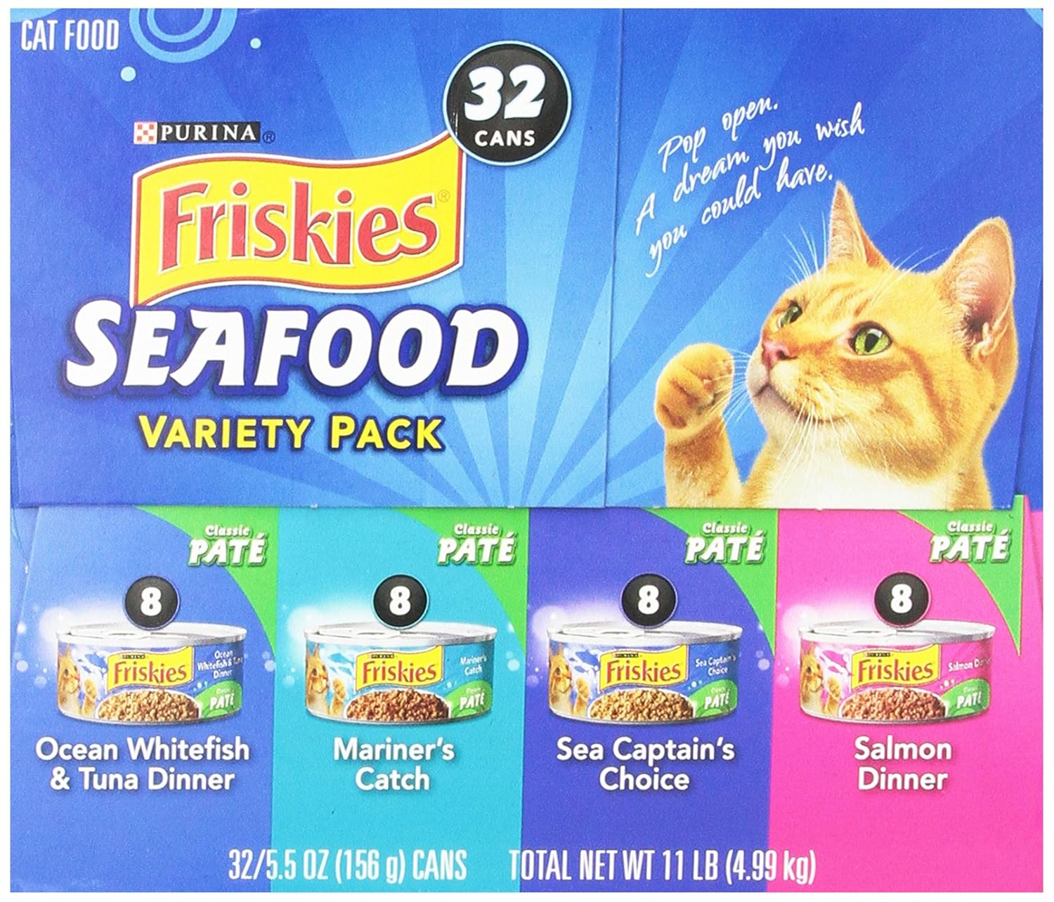 Friskies Cat Food Classic Pate, 4Flavor Seafood Variety Pack, 5.5
