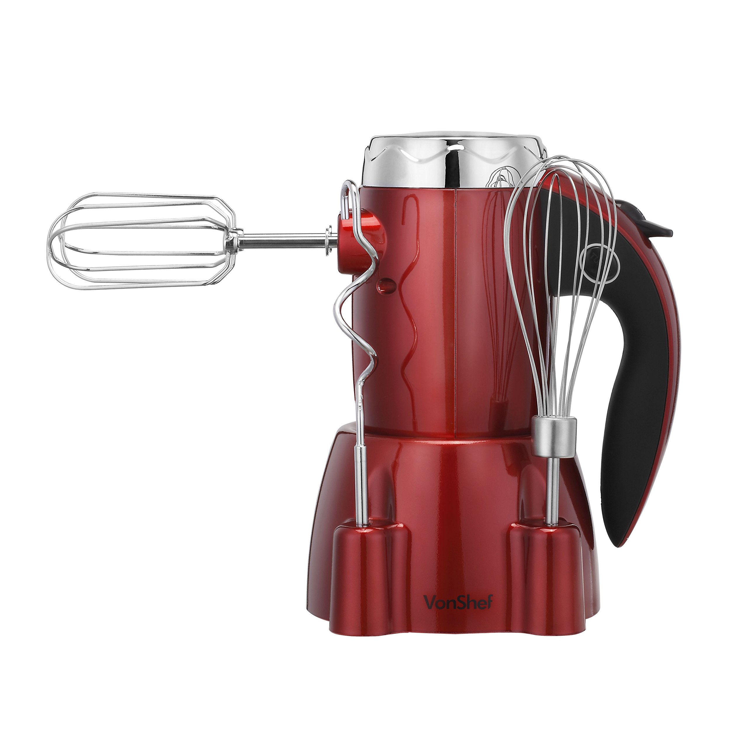 VonShef 250W 6 Speed Hand Mixer Whisk with Stand includes 2 Dough Hooks