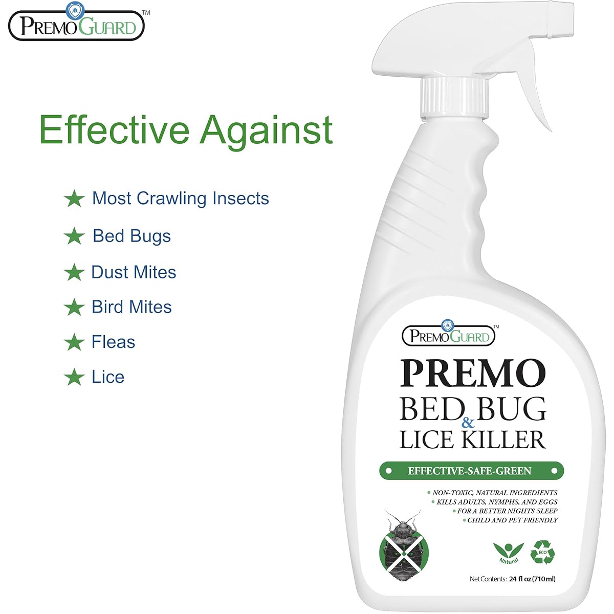 BED BUG, LICE & MITE KILLER SPRAY 24 oz Natural Non Toxic Child & Pet Friendly Fast Acting