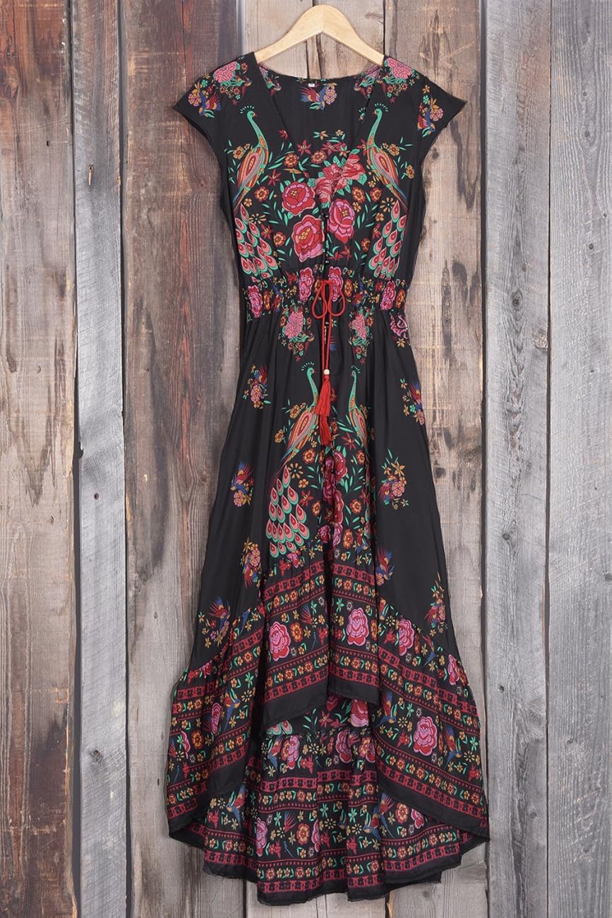 Cupshe Fashion Women’s Vintage Printing Plunging High Low Maxi Dress