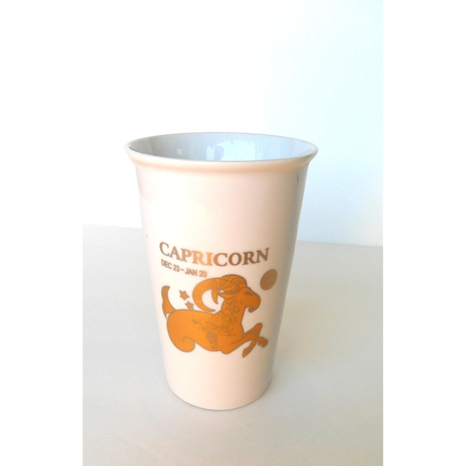 Birthday Gift of Zodiac Sign Capricorn Embossed in Gold Travel Coffee Tea Mug Ceramic 15oz
