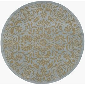 Bombay Blue and Golden Tan Floral Print 8' Round Area Rug by Surya