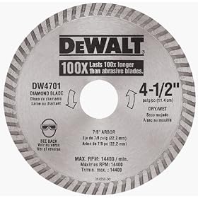 DeWalt DW4701 Industrial 4-1 2-Inch Dry or Wet Cutting Continuous Rim Diamond Saw Blade... by DeWalt