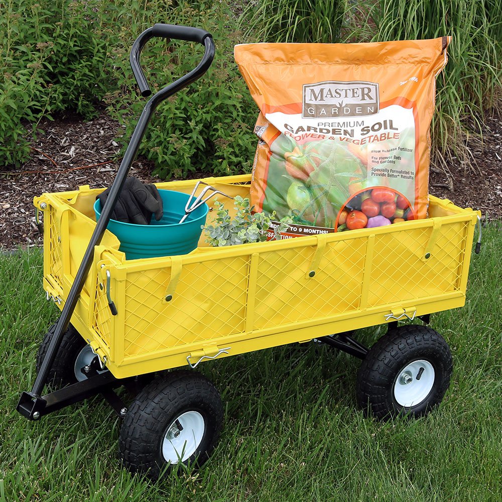 Sunnydaze Yellow Utility Cart with Folding Sides and Liner Set