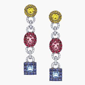 14K White Gold Multicolored Genuine Gemstone Earrings
