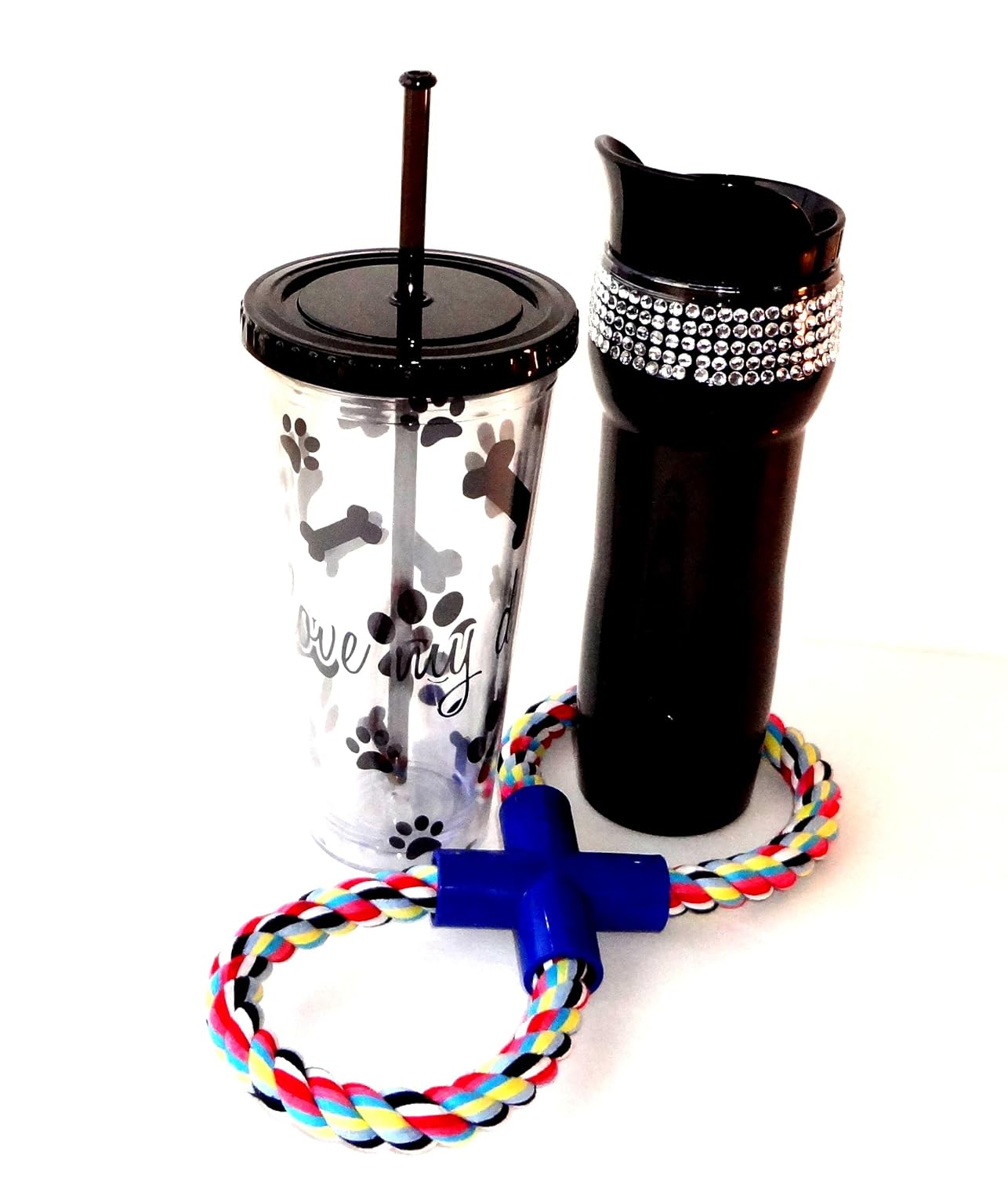 Dog Lovers Gifts Set Hot Cold Travel Beverage Set 15oz Black Bling Mug