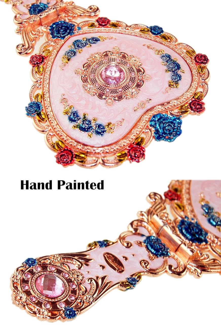 Ivenf Heart Shape Royal Vintage Princess Mirror, HandPainted Metal