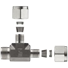 Parker A-Lok 2MRT2N-316 316 Stainless Steel Compression Tube Fitting, Run Tee, Tube OD x Tube OD x NPT Male