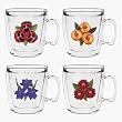 Flowers in Bloom 12 oz Insulated Coffee Mug Set, Clear (4 designs)