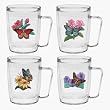 Butterflies (Assorted) 18 oz Insulated Coffee Mug Set, Clear (4 designs)