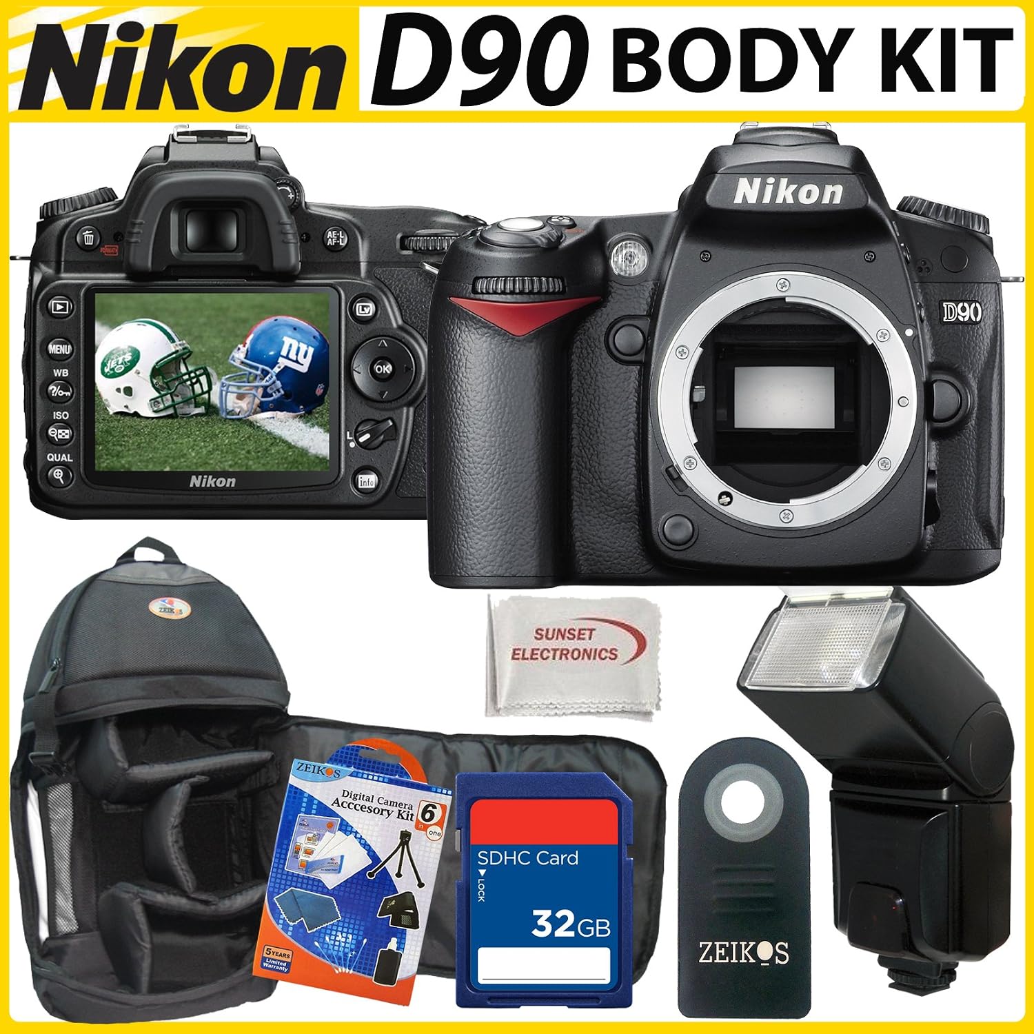 Nikon D90 SLR Digital Camera with SSE Premium Upgrade Kit: Includes: Deluxe Shockproof Weather Resistant Backpack, 32GB SDHC Memory Card, Wireless Remote, Dedicated Shoe Mount Flash and More...: Camera & Photo