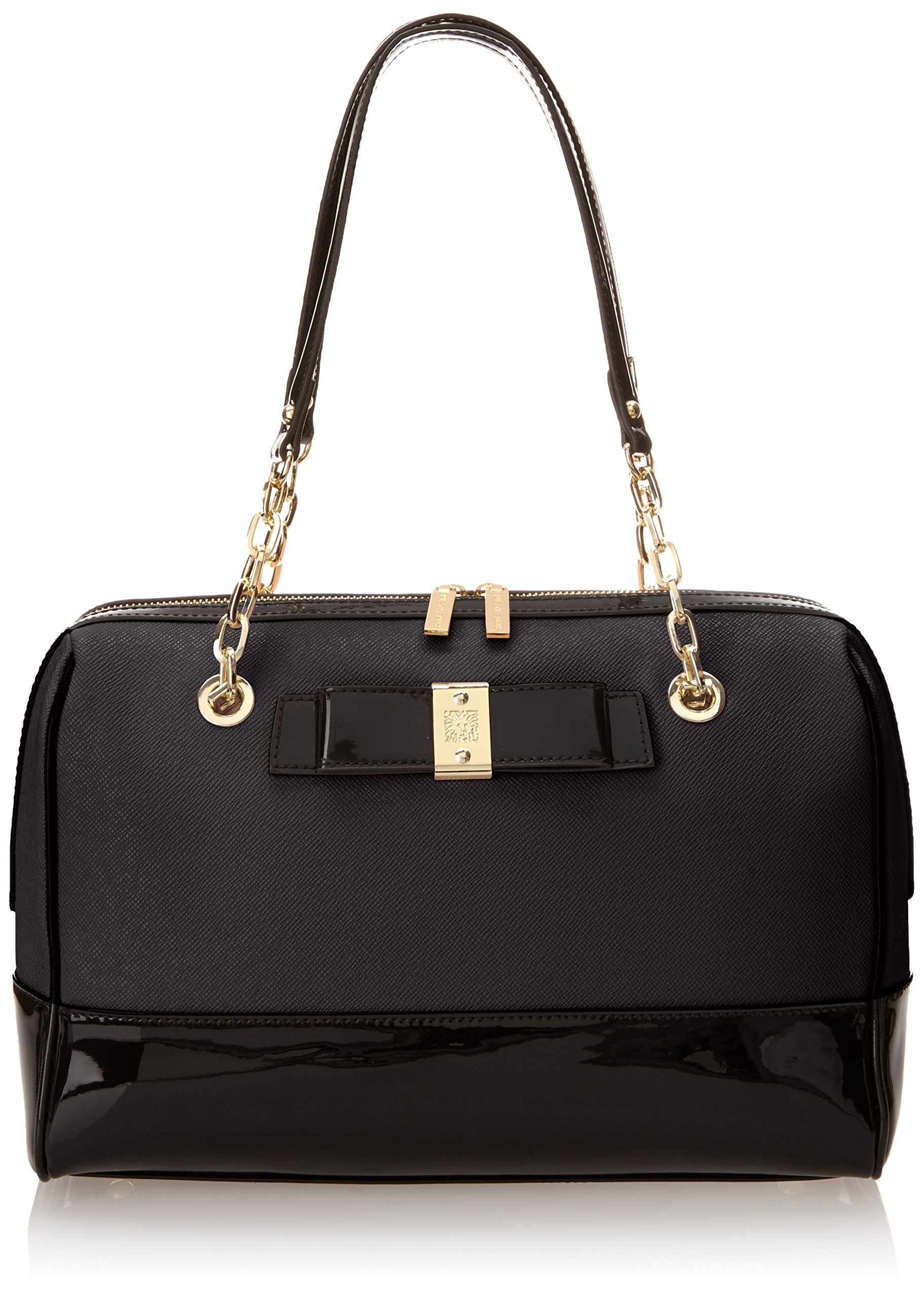 Anne Klein New Romantic Womens Handbag Duffle Top Handle Bag Black Gold