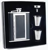 Visol Bonded Leather 6 oz Built-in Cigarette Case Stainless Steel Flask Gift Set w/ 2 shot cups and a funnel (VSET38-1140)