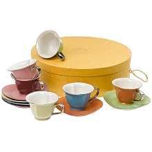 Classic Coffee & Tea Inside Out Heart Cups & Saucers, Set of 6, Assorted/Platinum, 5 Oz.