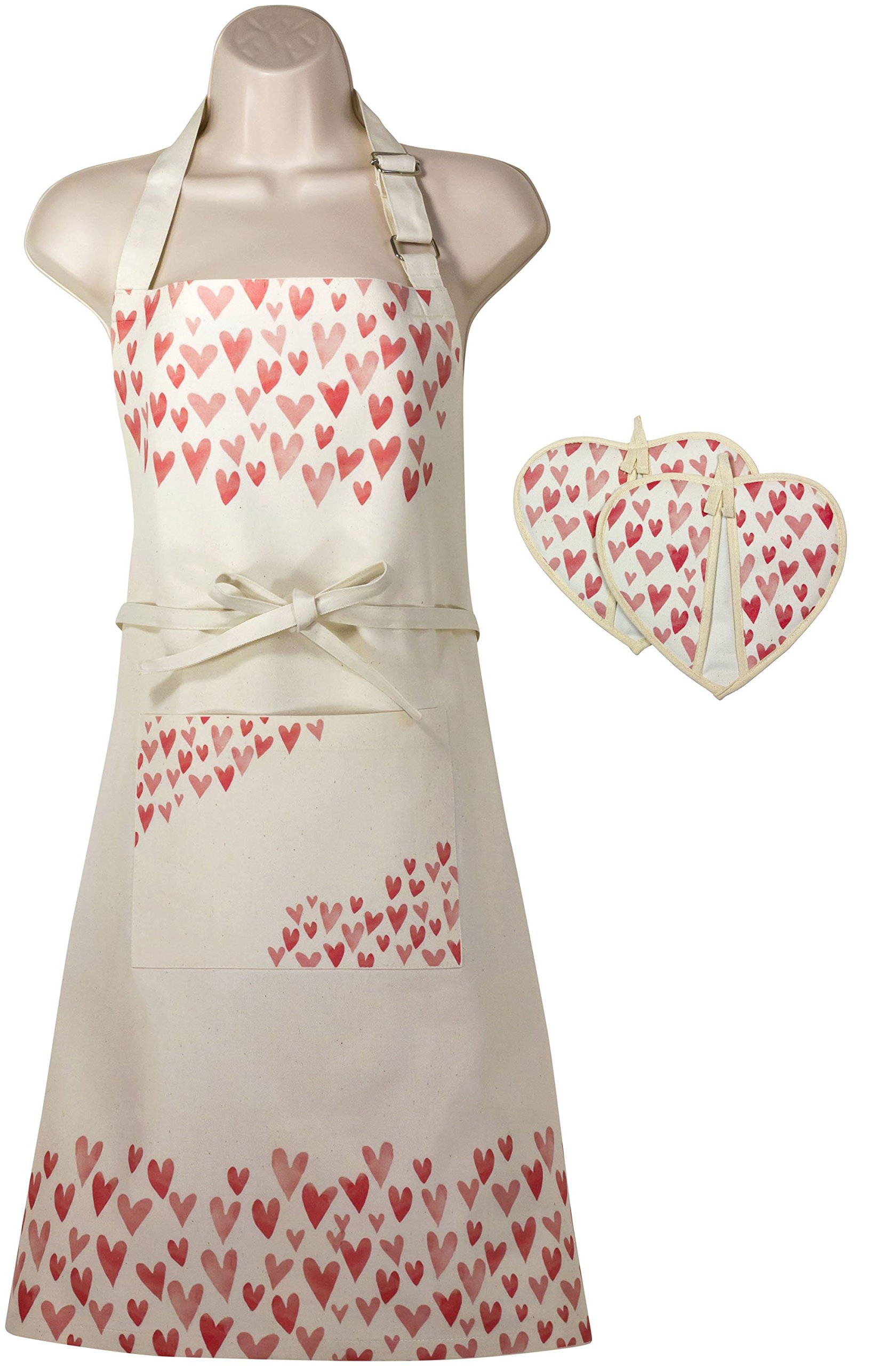 Women's Apron and Oven Mitt Set for Kitchen, Cooking, Baking, Apron has