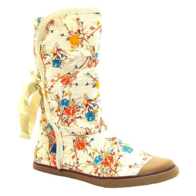 Sugar Womens Srunchigami Tan Vint Rose Flower Print Canvas Slouch Boots