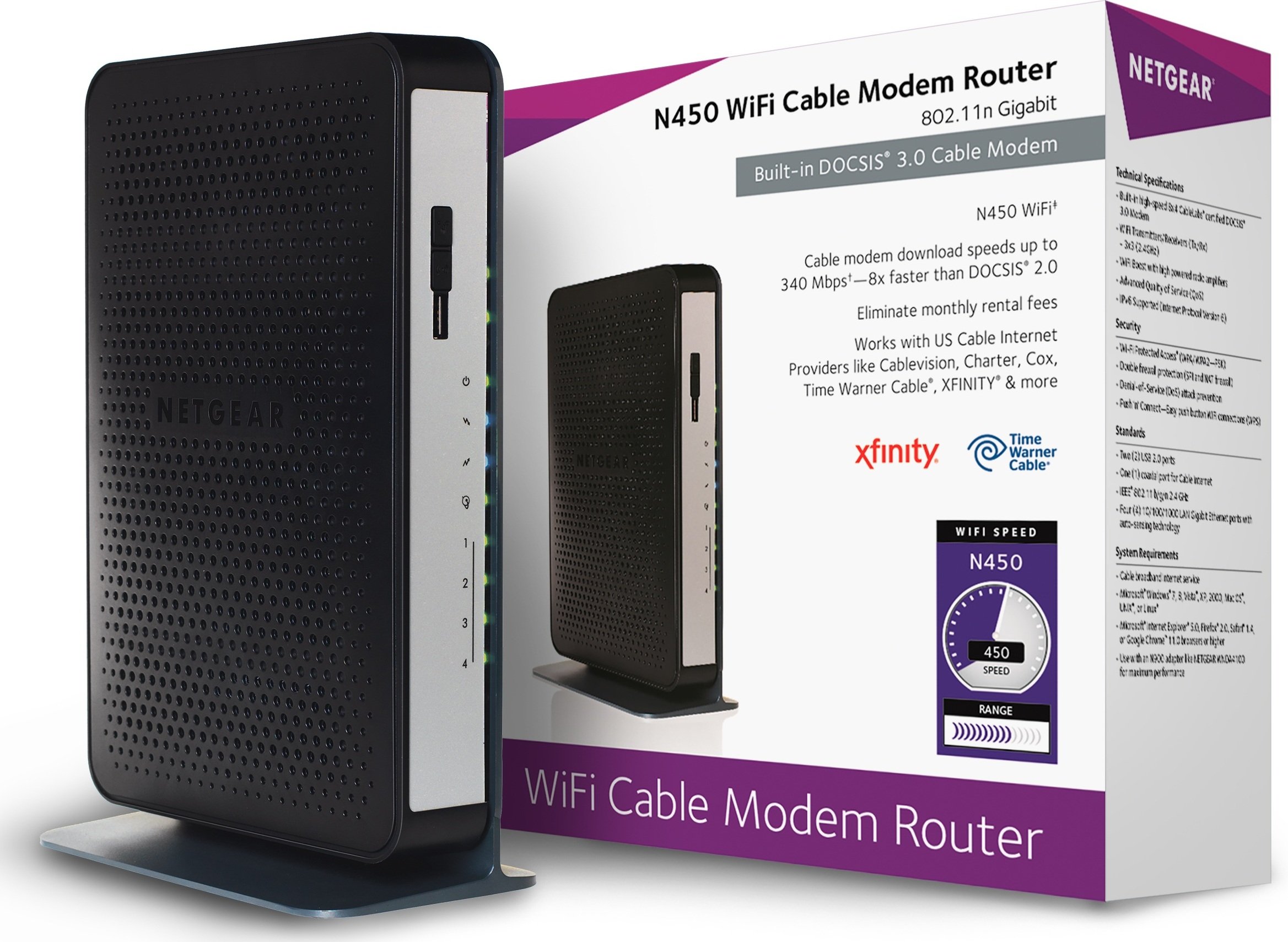 NETGEAR N450 WiFi DOCSIS 3.0 Cable Modem Router (N450100NAS