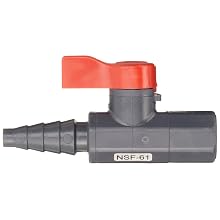 Asahi America Labcock PVC Ball Valve, Inline, Unibody, Lever, 1/4" NPT Female x 3/8" Hose