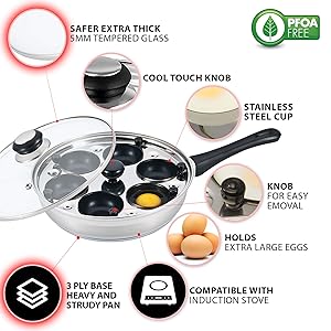 Eggssentials Poached Egg Maker Nonstick 6 Egg Poaching Cups