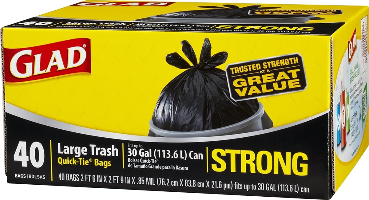 Glad Strong QuickTie Large Trash Bags 30 Gallon 40 Count 4 Pack