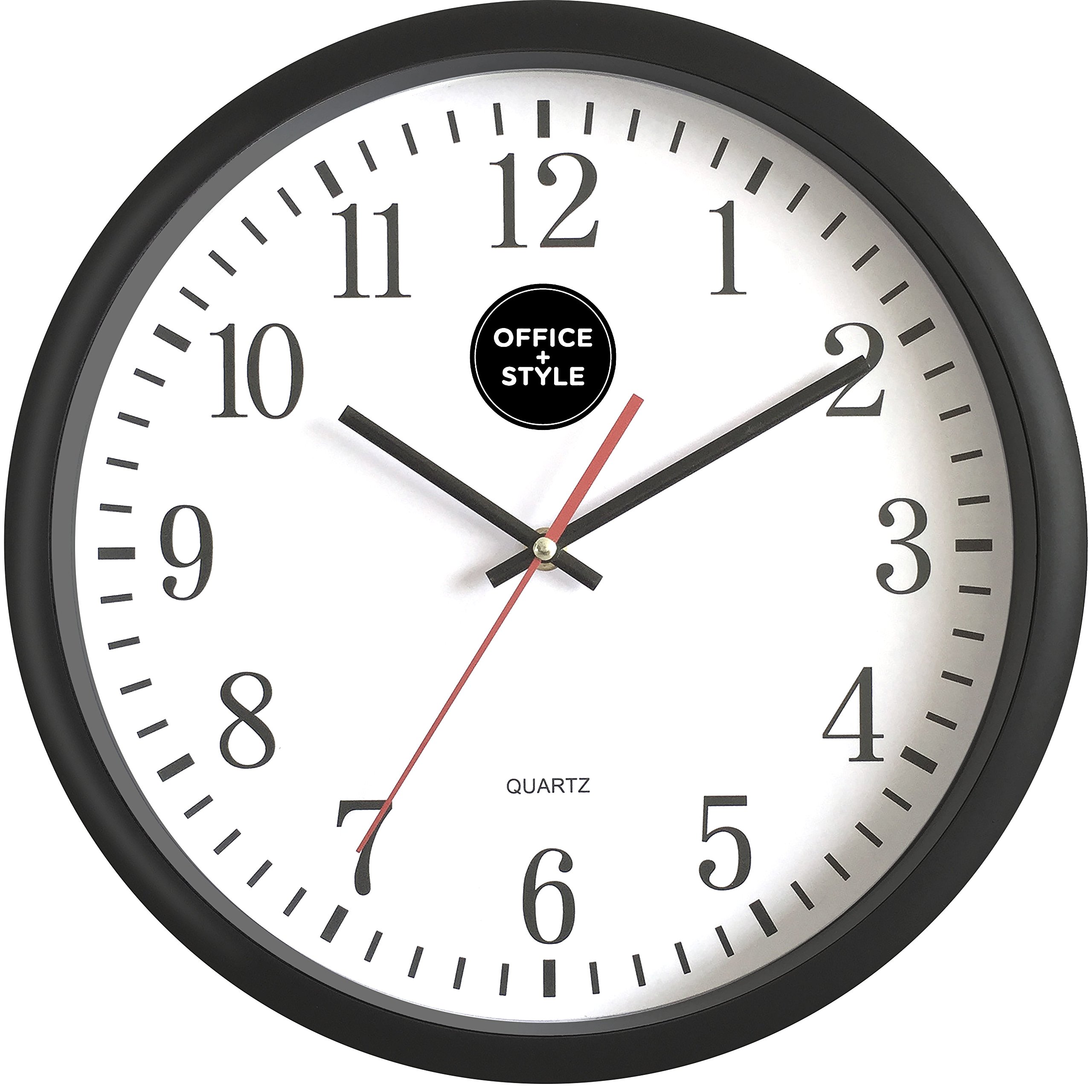 Analog Wall Clock with AntiScratch Plexi Glass Cover, Black with White