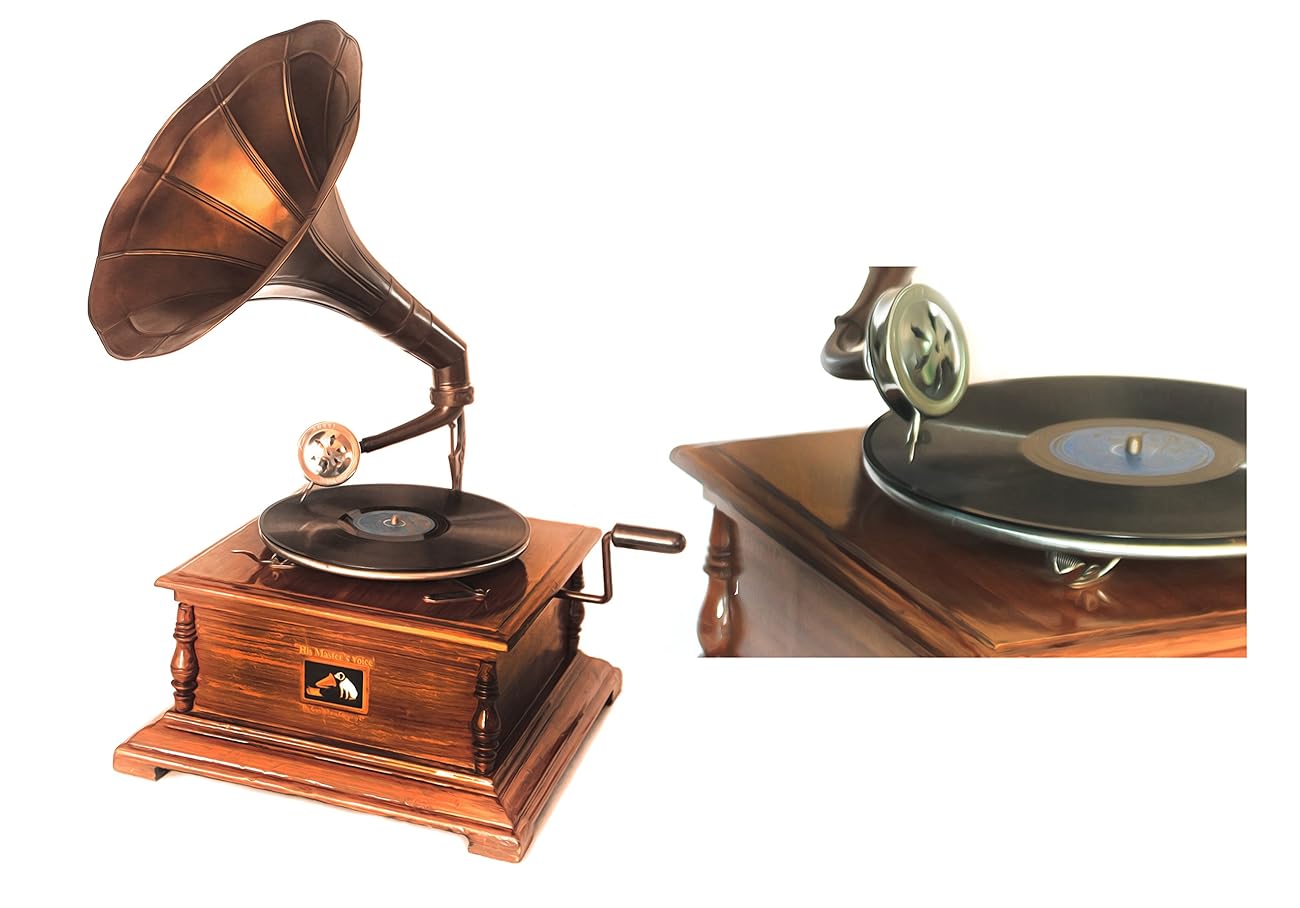 WinnerBrown Home Décor Metal Wood Brass Antique Finish Gramophone