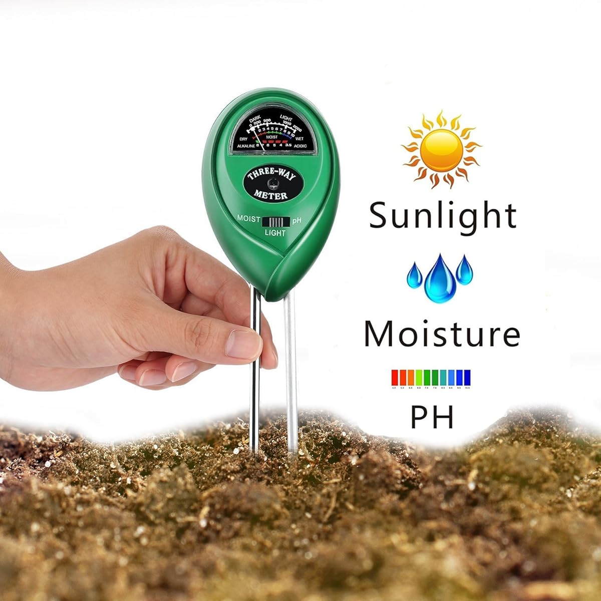 PH Soil Meter, 3in1 Soil Tester Kit Moisture Soil Meter with Light