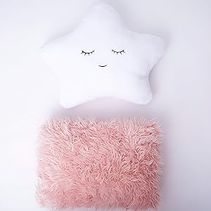Set Of 2 Decorative Throw Pillows For Baby Girls Kids Star Furry