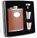 Visol Brown Leather Wrapped 6 oz Stainless Steel Flask Gift Set w/ 2 shot cups and a funnel