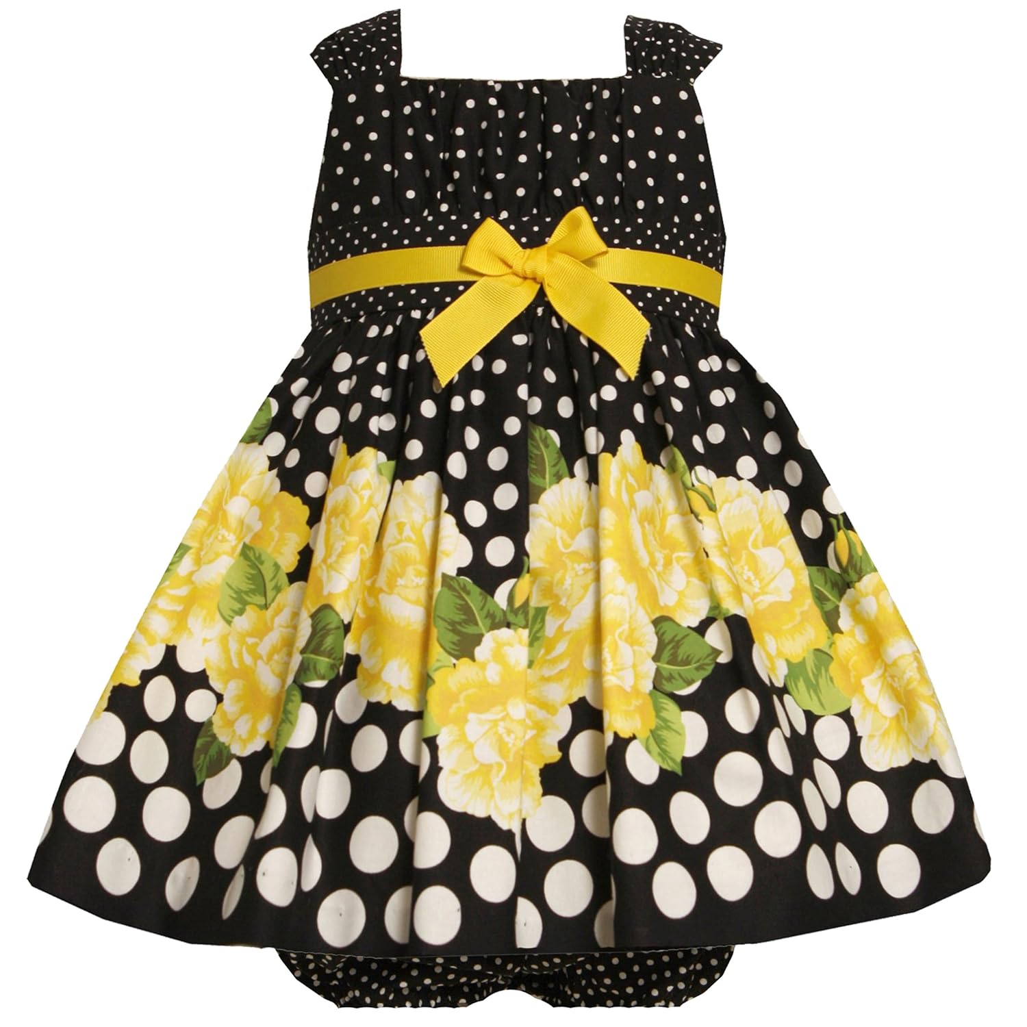 2-Piece YELLOW BLACK WHITE GRADIENT DOTS and ROSES BORDER PRINT 