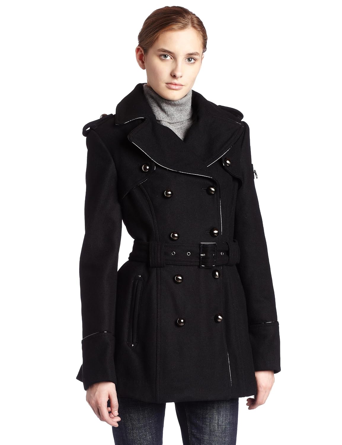 Miss Sixty Womens Wool Dome Button Peacoat, Charcoal, Medium