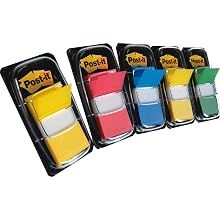 Post-it Flags Value Pack with Free Flag+ Pen, Assorted Primary Colors, 1-Inch wide, 50/Dispenser, 4-Dispensers