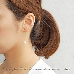 drop.チェコガラス ドロップ チェーン ピアス 