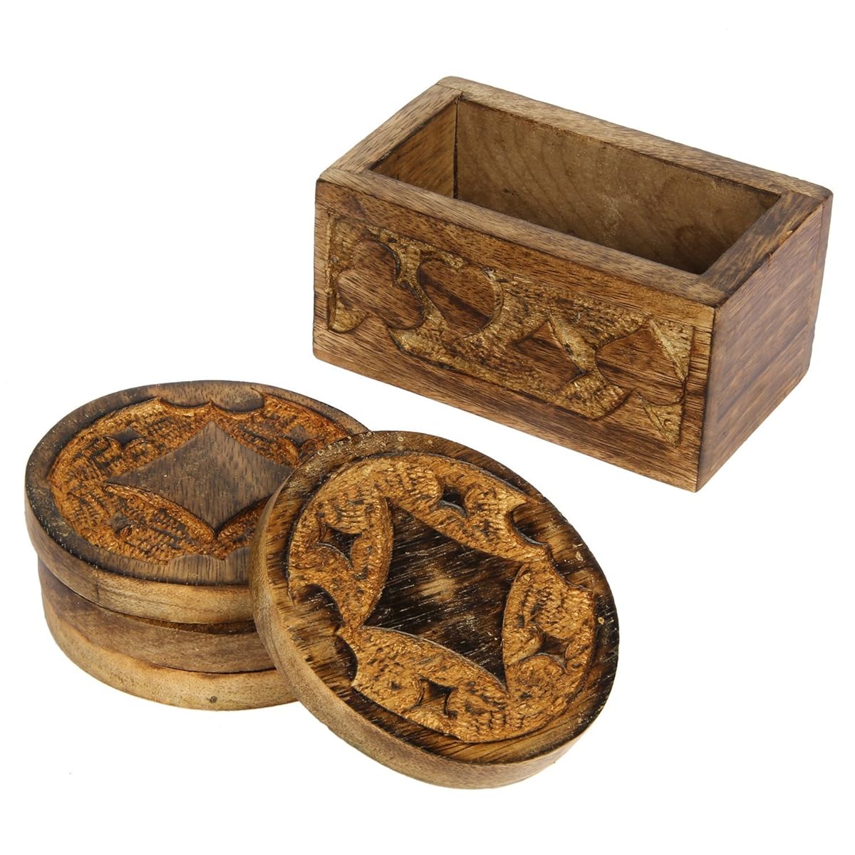 Icrafts Wooden Coasters Set of 4 Drink Coaster for Tea Cups Coffee Mugs Wine (design6)