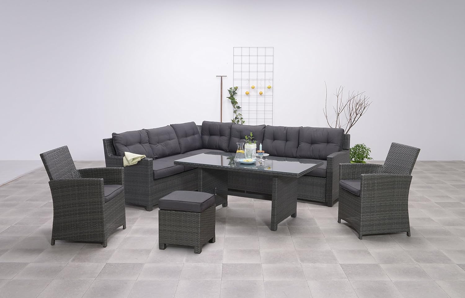 Hohe Dinning Poly Rattan Lounge "Aboyne" inkl. zwei ...