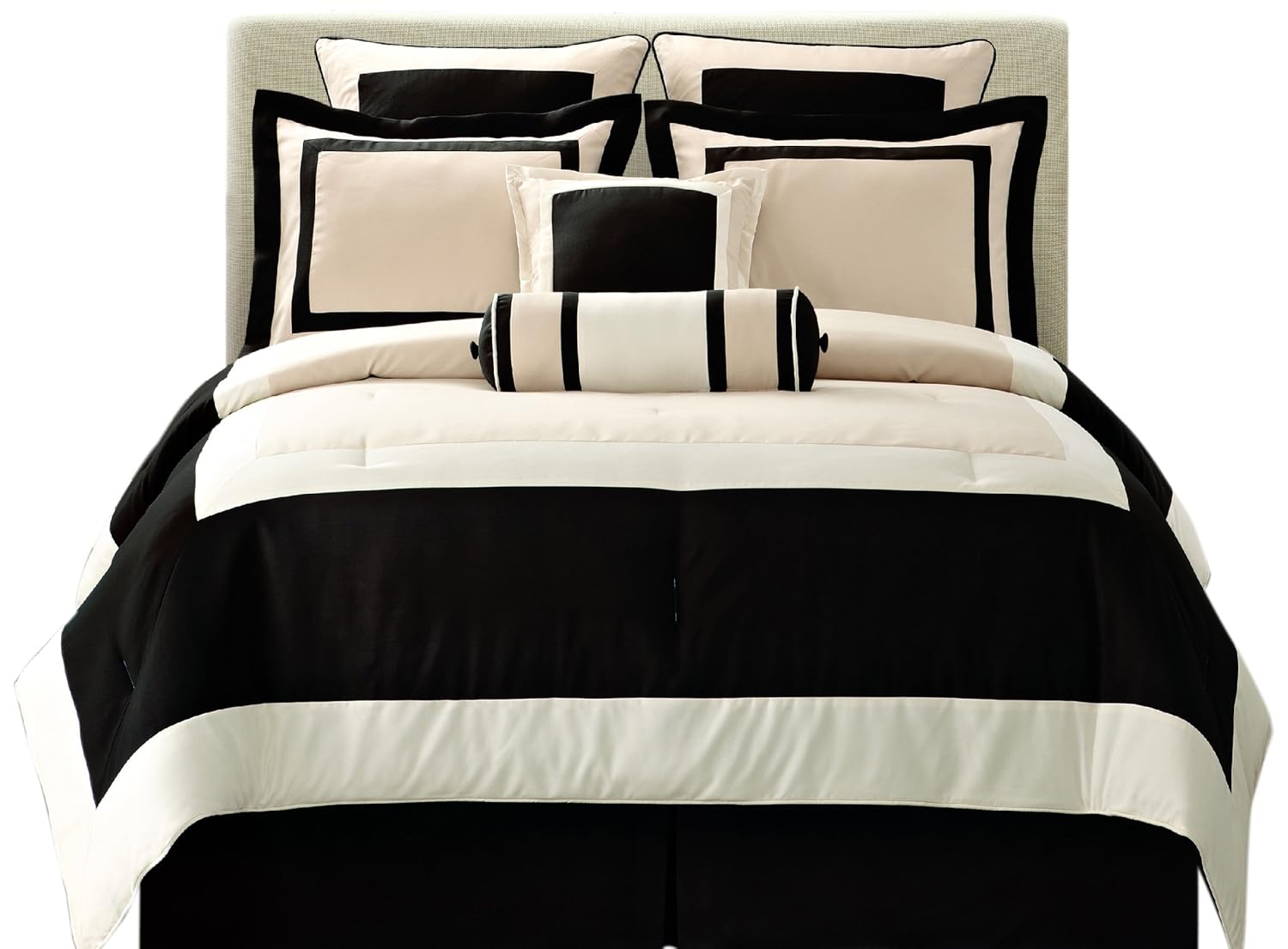 Black Bed Sets for Men: Modern Masculine Cream Black Gramercy 8-Piece ...