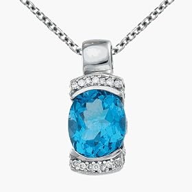 14K White Gold Genuine Blue Topaz And Diamond Pendant