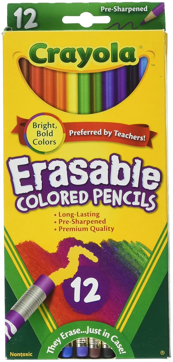 Crayola 12ct Erasable Colored Pencils (Color Assorted., Tamaño Pack of 1)