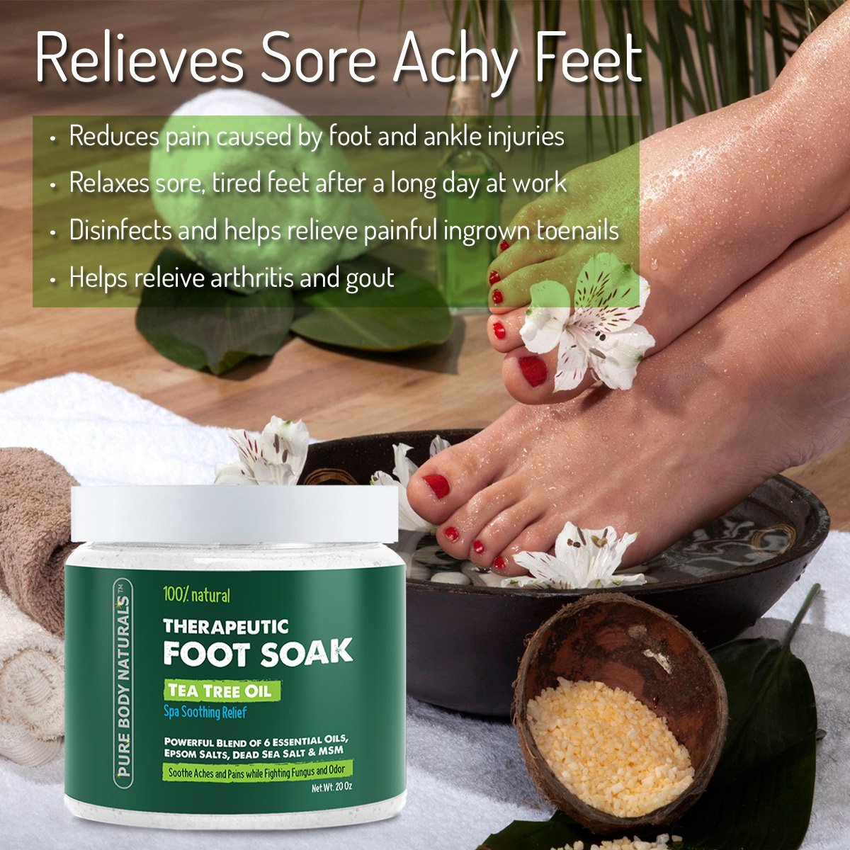 Купить Foot Soak with Tea Tree Oil 20 oz Tea Tree Essential Oil Foot