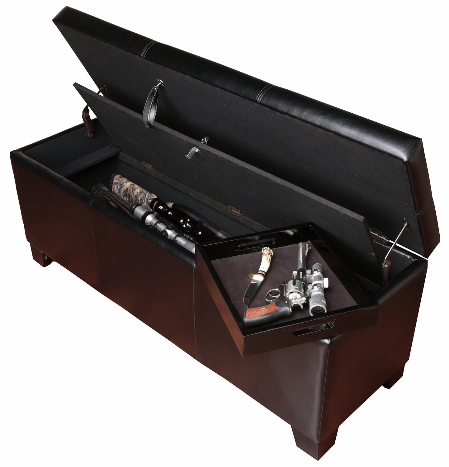 Gun Cabinet Bench Storage Safe Chest Shotgun Rifle Hunting Furniture 
