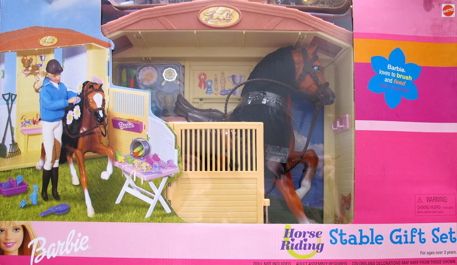 Купить Barbie HORSE RIDING STABLE GIFT SET w HORSE, STABLE & More