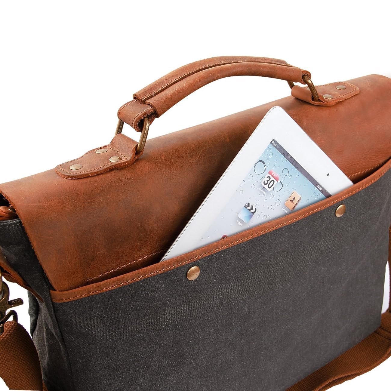 Langforth Leather Vintage Canvas Laptop Bag, 13"(L)x10.5"(H) x 4.1"(W