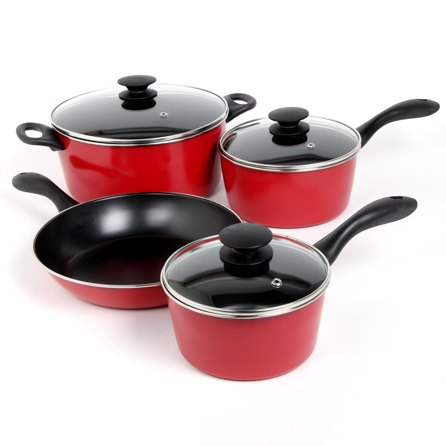 NEW 7Piece Cookware Set Red Sunbeam Nonstick StayCool Handles Lids