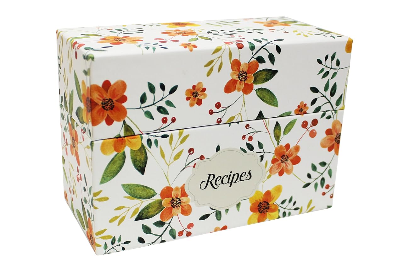 VintageLook Recipe Box Set With 50 Recipe Cards & 10 Blank Dividers Holds Up To 200, 4x6