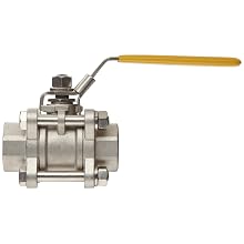 Merit Brass Stainless Steel 316 Ball Valve, Three Piece, Full Port, Lever, NPT Female