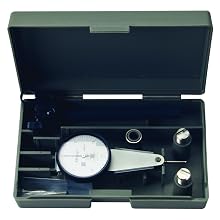 Mitutoyo 513-282GT Dial Test Indicator, Full Set, Parallel Type, 0.375" Stem Dia., White Dial, 0-15-0 Reading, 1.575" Dial Dia., 0-0.03" Range, 0.0005" Graduation, +/-0.0005" Accuracy