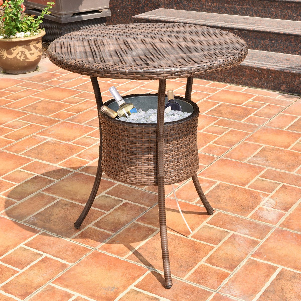 31.5" Outdoor Rattan Patio Bar Table with Ice Cooler Bucket for your